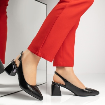 Pantofi dama cu toc gros si perforatii negri MOD11654, 4, modlet.ro