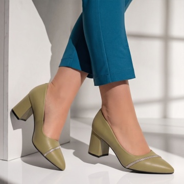 Pantofi dama cu toc gros si strasuri verzi IRIS36, 3, modlet.ro