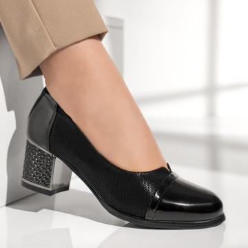 Pantofi dama cu toc gros si varf lucios negri MOD01768, 4, modlet.ro