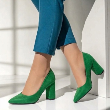 Oferta zilei, Pantofi dama cu toc gros verde suede MARA31, modlet.ro