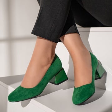 Pantofi dama cu toc gros verde suede ZEF12113, 2, zeforia.ro