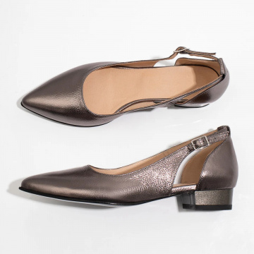 Pantofi dama cu toc mic argintii din Piele naturala MOD06141, 5, modlet.ro