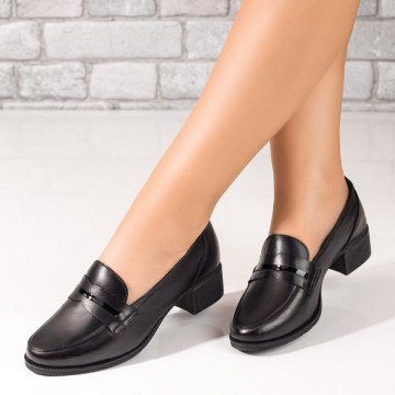 Pantofi dama cu toc mic negri din Piele naturala MOD08306, 3, modlet.ro