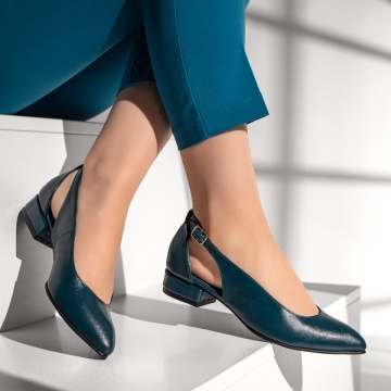 Pantofi dama cu toc mic si bareta albastri din Piele naturala MOD13077, 3, modlet.ro