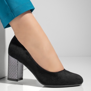 Pantofi dama cu toc negru suede MOD02830, 3, modlet.ro