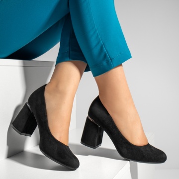 Pantofi dama cu toc negru suede MOD02837, 3, modlet.ro
