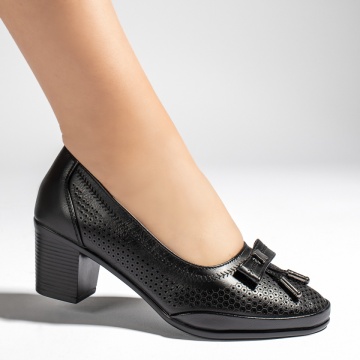 Pantofi dama cu toc si perforatii negri MOD13438, 3, modlet.ro