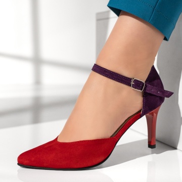 Pantofi dama cu toc subtire mov cu rosu suede din Piele naturala ZEF13076, 1, zeforia.ro