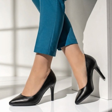 Pantofi cu toc, Pantofi dama cu toc subtire negri INA12, modlet.ro
