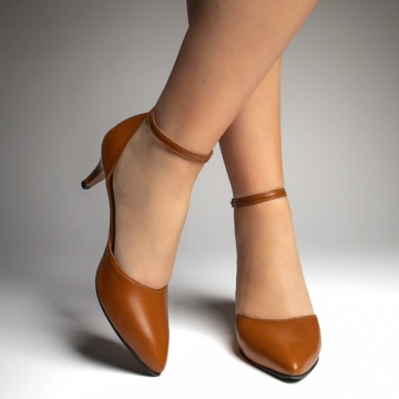 Pantofi dama cu toc subtire si bareta maro din Piele naturala MOD11064, 3, modlet.ro