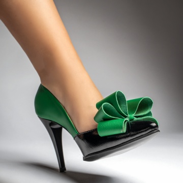 Pantofi dama cu toc subtire verde cu negru din Piele naturala MOD12931, 2, modlet.ro