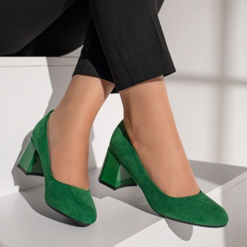 Pantofi dama cu toc verde suede ZEF12110, 4, zeforia.ro