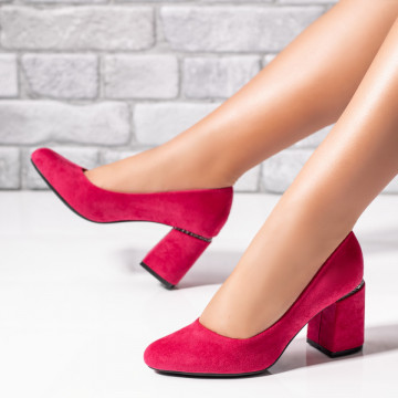 Pantofi dama roz suede cu toc gros MOD06436, 3, modlet.ro