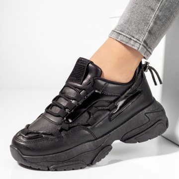 Adidasi dama, Pantofi dama sport cu siret negri MOD10358, modlet.ro