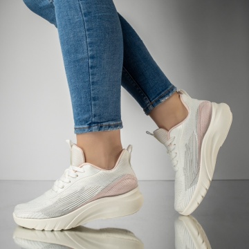 Pantofi sport cu siret si talpa groasa albi MOD13175, 3, modlet.ro