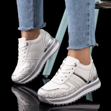Pantofi sport dama albi cu argintiu MOD09595, 3, modlet.ro