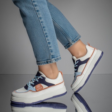 Pantofi sport dama albi cu mov si talpa groasa MOD11662, 4, modlet.ro