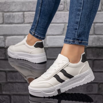 Pantofi sport dama albi cu negru MOD09712, 3, modlet.ro