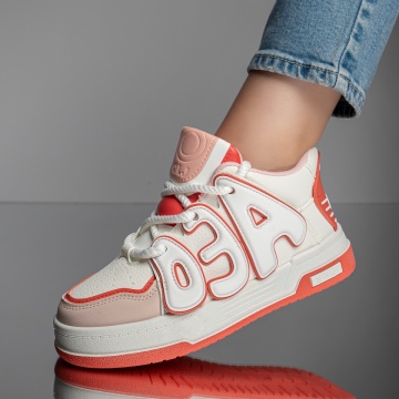 Pantofi sport dama albi cu portocaliu MOD11666, 2, modlet.ro