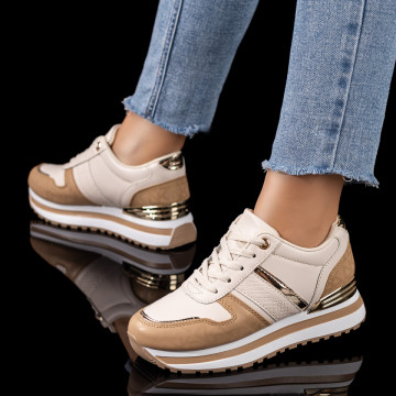 Pantofi sport dama bej cu auriu MOD09595, 2, modlet.ro