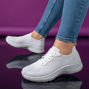 Pantofi sport dama cu siret albi MOD11169, 4, modlet.ro