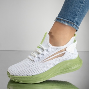 Pantofi sport dama cu siret din material textil alb cu verde ZEF13183, 1, zeforia.ro