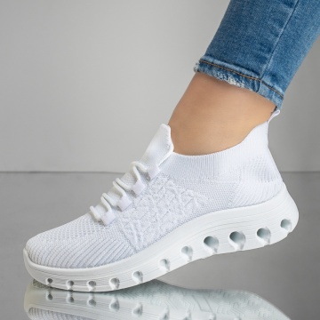 Adidasi dama, Pantofi sport dama cu siret din material textil albi EMA11, modlet.ro