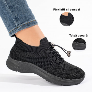 Pantofi sport dama cu siret elastic negri MOD11170, 3, modlet.ro