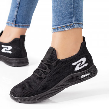 Pantofi sport dama cu siret negri cu alb MOD08071, 2, modlet.ro