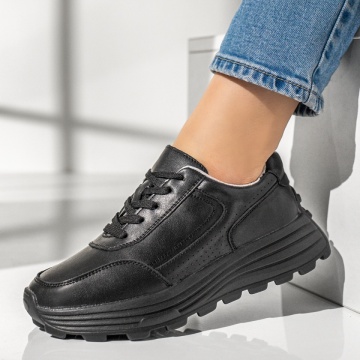 Pantofi sport dama cu siret negri din Piele naturala MOD12976, 3, modlet.ro