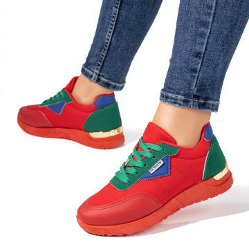 Pantofi sport dama cu siret rosii cu verde MOD09721, 3, modlet.ro