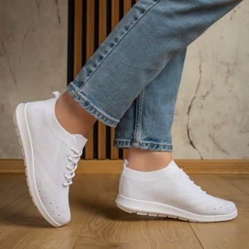 Pantofi sport dama cu siret si perforatii albi MOD13054, 3, modlet.ro