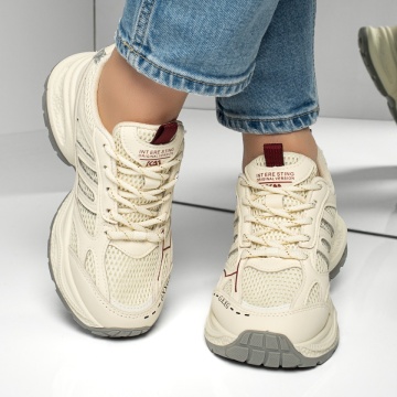 Pantofi sport dama cu siret si talpa groasa bej MOD13021, 3, modlet.ro