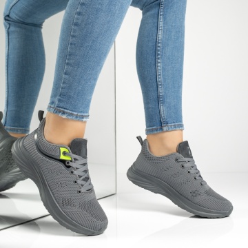 Pantofi sport dama cu siret si talpa groasa gri MOD13220, 4, modlet.ro