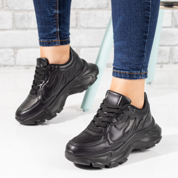 Pantofi sport dama cu siret si talpa groasa negri MOD10026, 1, modlet.ro