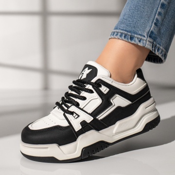 Pantofi sport dama cu talpa groasa albi cu negru MOD11747, 4, modlet.ro
