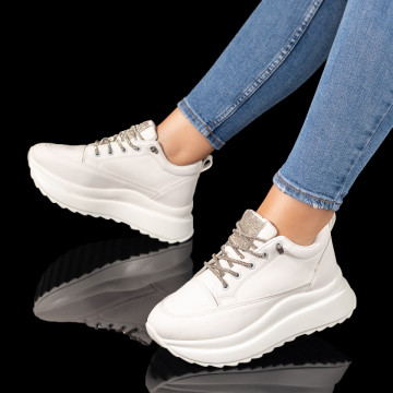 Pantofi sport dama cu talpa groasa albi MOD10065, 3, modlet.ro