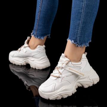 Pantofi sport dama cu talpa groasa bej MOD09623, 3, modlet.ro