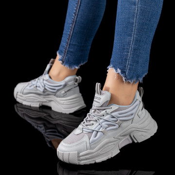 Pantofi sport dama cu talpa groasa gri cu albastru MOD09621, 3, modlet.ro