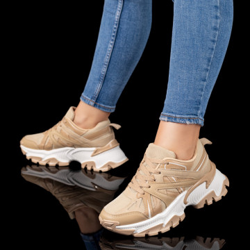 Pantofi sport dama cu talpa groasa khaki MOD09787, 3, modlet.ro