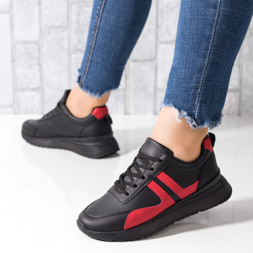 Pantofi sport dama cu talpa groasa negri cu rosu MOD05871, 3, modlet.ro