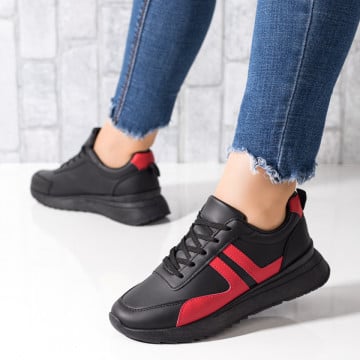 Pantofi sport dama cu talpa groasa negri cu rosu ZEF05871, 3, zeforia.ro