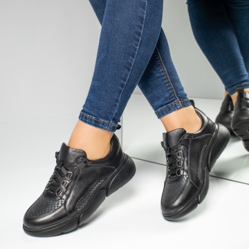 Pantofi sport dama cu talpa groasa negri din Piele naturala MOD06410, 4, modlet.ro