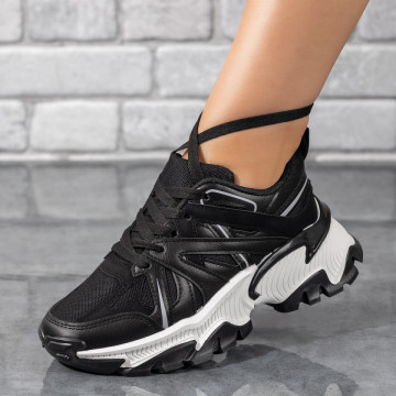 Pantofi sport dama cu talpa groasa negri MOD09787, 1, modlet.ro
