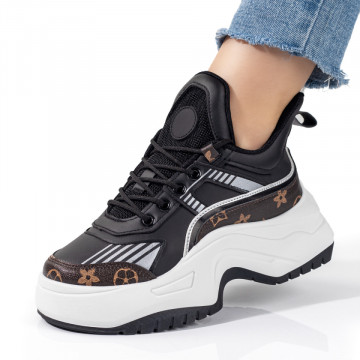 Pantofi sport dama cu talpa groasa negri MOD09844, 2, modlet.ro