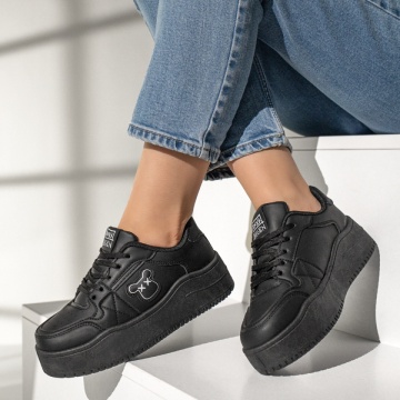 Pantofi sport dama cu talpa groasa negri MOD12997, 4, modlet.ro