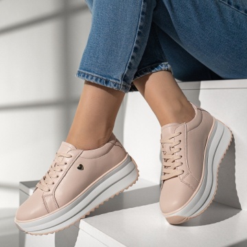 Pantofi sport dama cu talpa groasa roz din Piele naturala MOD12974, 2, modlet.ro