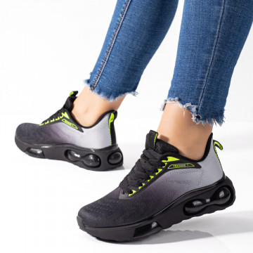 Pantofi sport dama gri cu verde si talpa groasa MOD09503, 3, modlet.ro