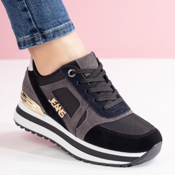 Pantofi sport dama negri cu gri MOD08640, 3, modlet.ro