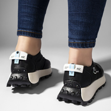 Pantofi sport dama negri cu siret si talpa alba MOD10941, 4, modlet.ro